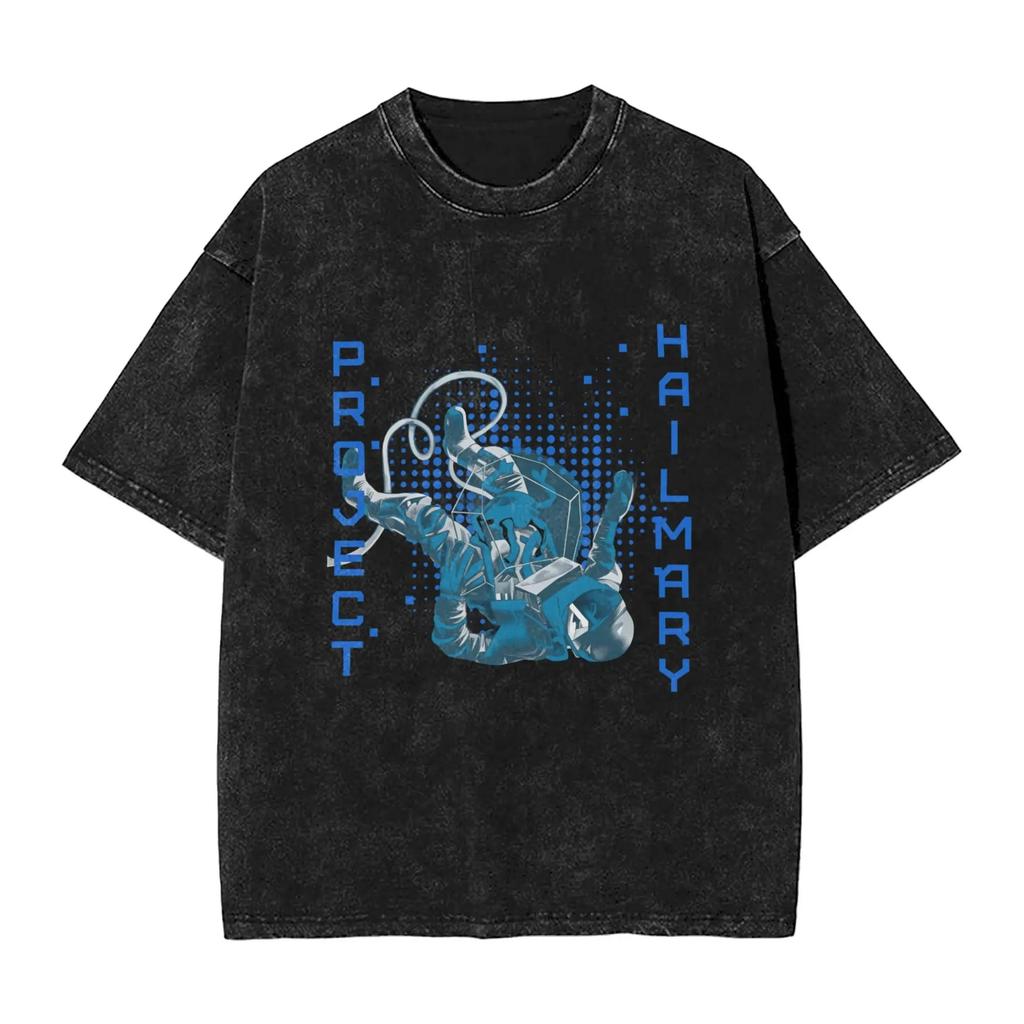 Project Hail Mary Washed Tshirt Unisex Women Summer Cotton Clothing Casual Fashion Round Neck Short Sleeved Tee Streetwear