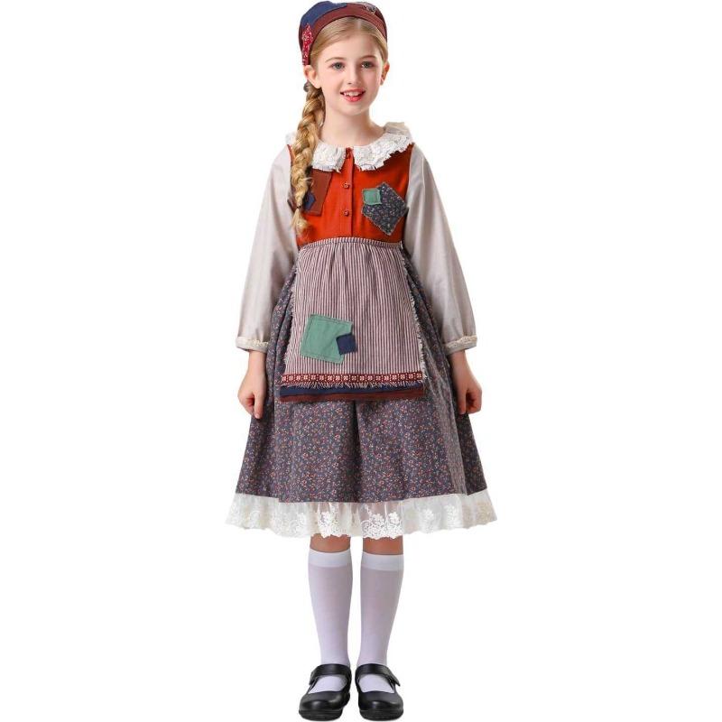 Halloween Children's Costume Match Girl Play Performance Manor Pastoral Maid Dress
