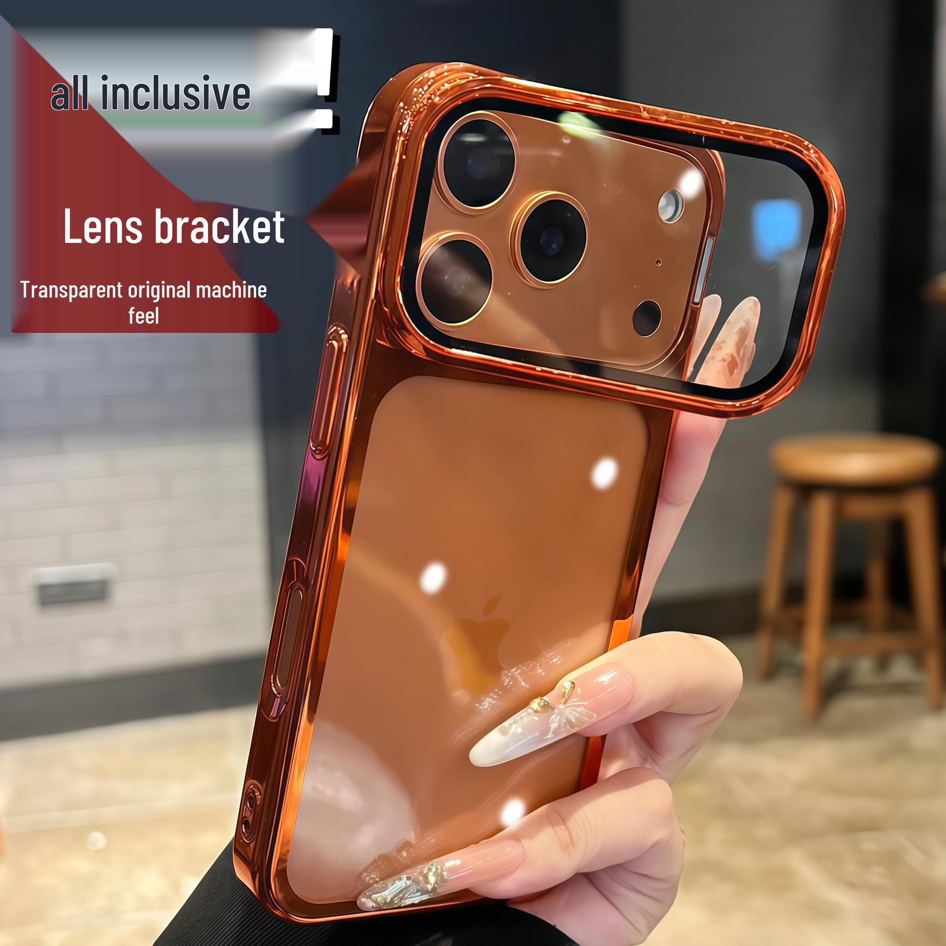 

Electroplated Transparent PC Flip-cover Case with Alloy Lens Holder for iPhone 16 & 17 - Drop-proof Protective Design iPhone 17 оранжевый/звезда