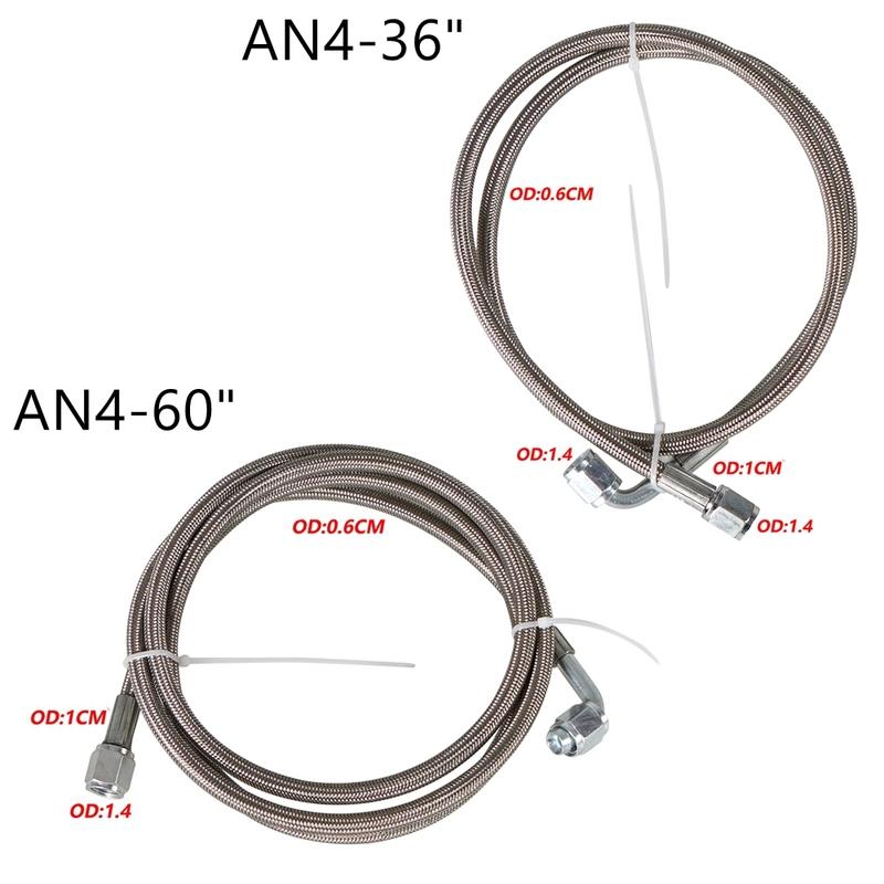 Universal 12" 24" 36" 48" 60" Turbo Oil Feed Line Kit Stainless steel Braided AN4 0+90 Degree PTFE Turbine Oil Feed Pipe