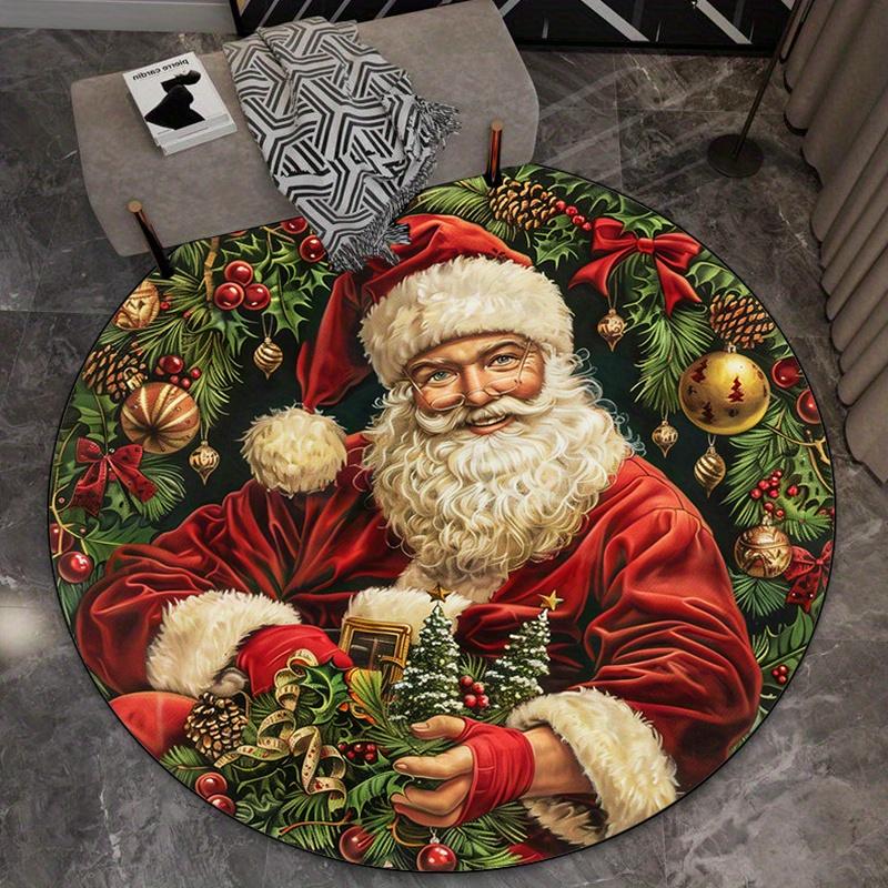 Santa Claus Christmas round rug crystal velvet floor mat holiday decoration festive gift living room bedroom Xmas party carpet