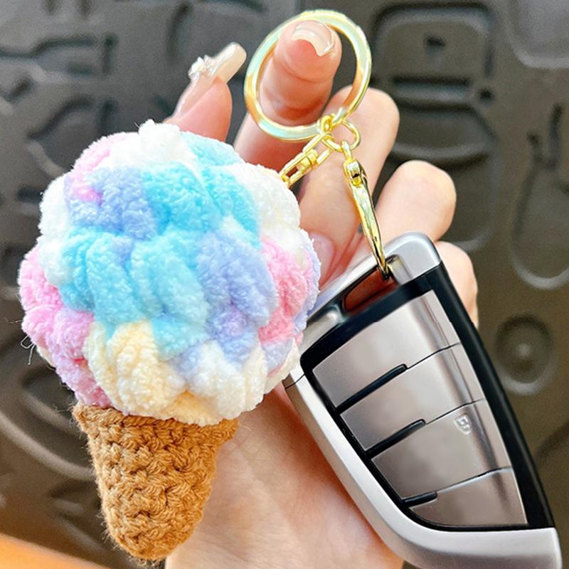 1PC Ice Cream Keychain Bag Pendants With Colorful Scoops Cute Mini Waffle Cones Perfect for Handbags Women