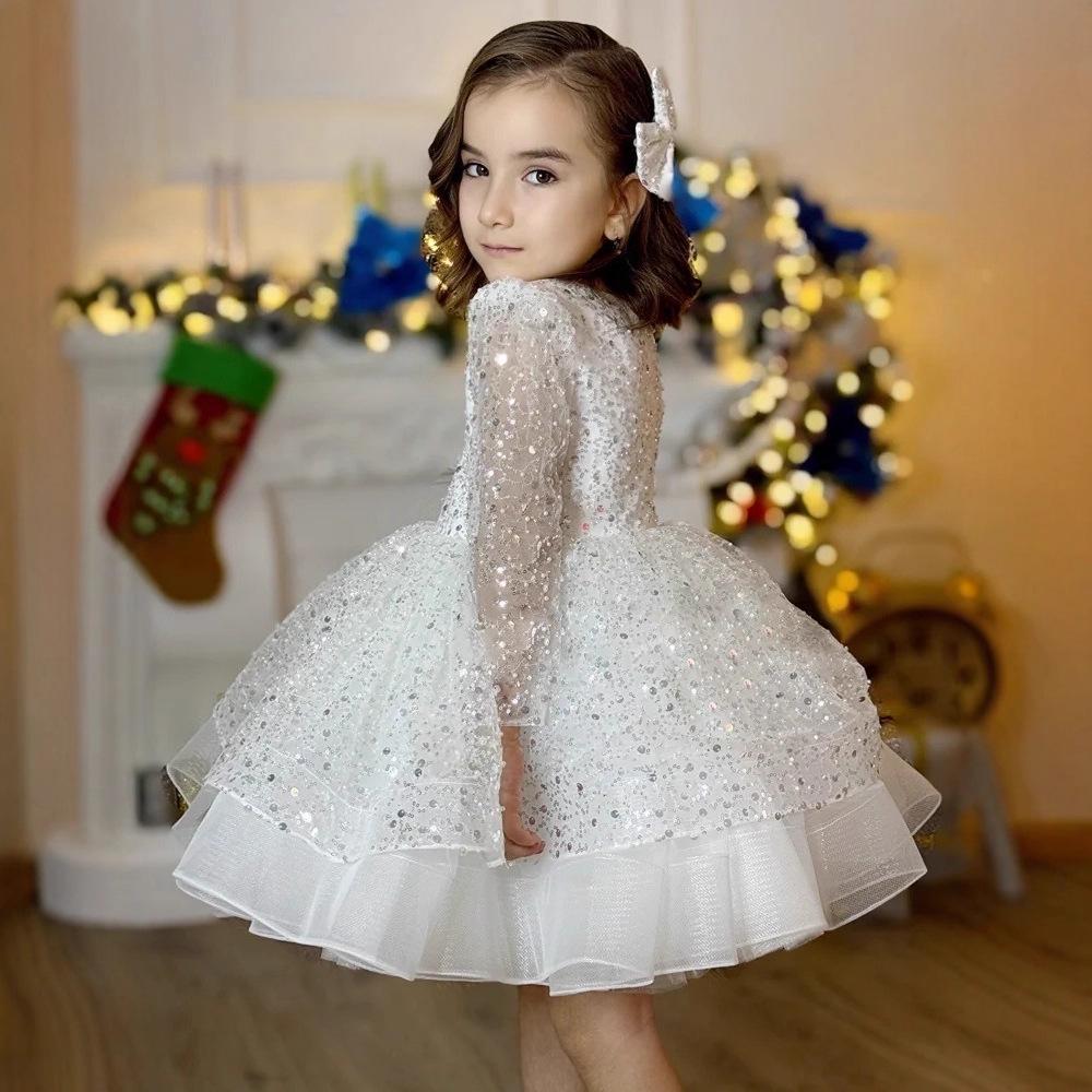 Children's Black French Puff-Sleeve Birthday Dress for Girls' Fashion Show, Host, or Piano Performance