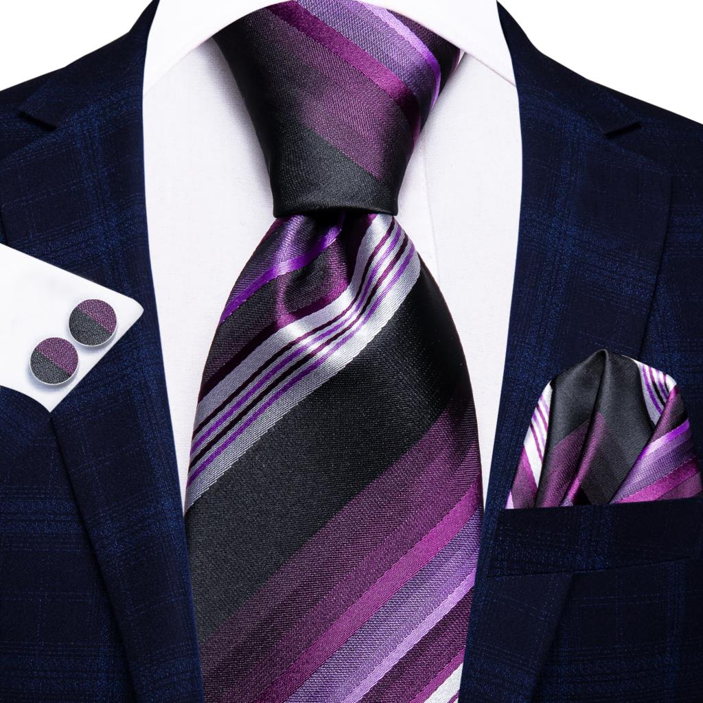 Hi-Tie Viola Unito Paisley Seta Cravatta da Matrimonio per Uomo Design Novità Fazzoletto Gemelli Regalo Set Cravatta Uomo Festa Business Dropshipping