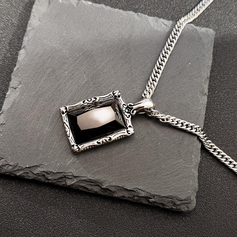 Men's Retro Punk Black Zircon Pendant Necklace In Stainless Steel