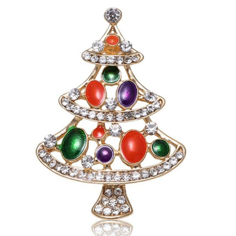 Christmas Vintage Bells Brooch Xmas Tree Shape Pins For Women Men Colorful Rhinestones New Year Jewelry Garment Accessories