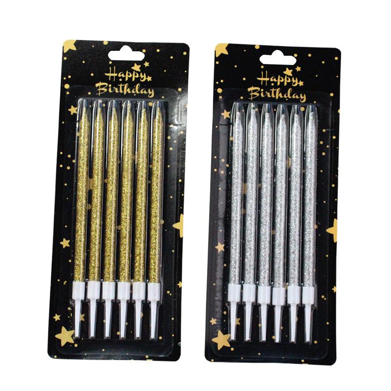 New Sticky Powder Birthday Cake Candle Gold and Silver Sucking Card 6 Packs Romantic Party Party Decoration Candles