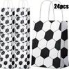 24 Pack Soccer Themed Paper Party Favor Bags with Handles - Durable Kraft Gift Storage Packaging for Sports Birthday, Team Events Tote Bags