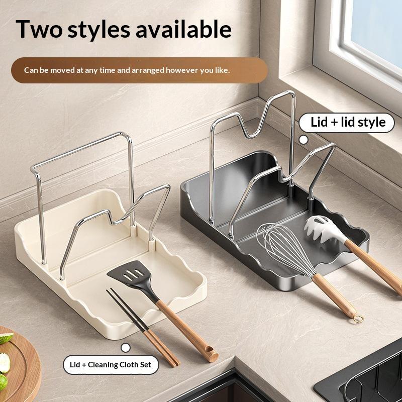 Pan Lid Organizer Double Layer Pot Lid Rack Non-Slip Draining Pot Lid Organizer Large Capacity Kitchen Storage Rack With Tray