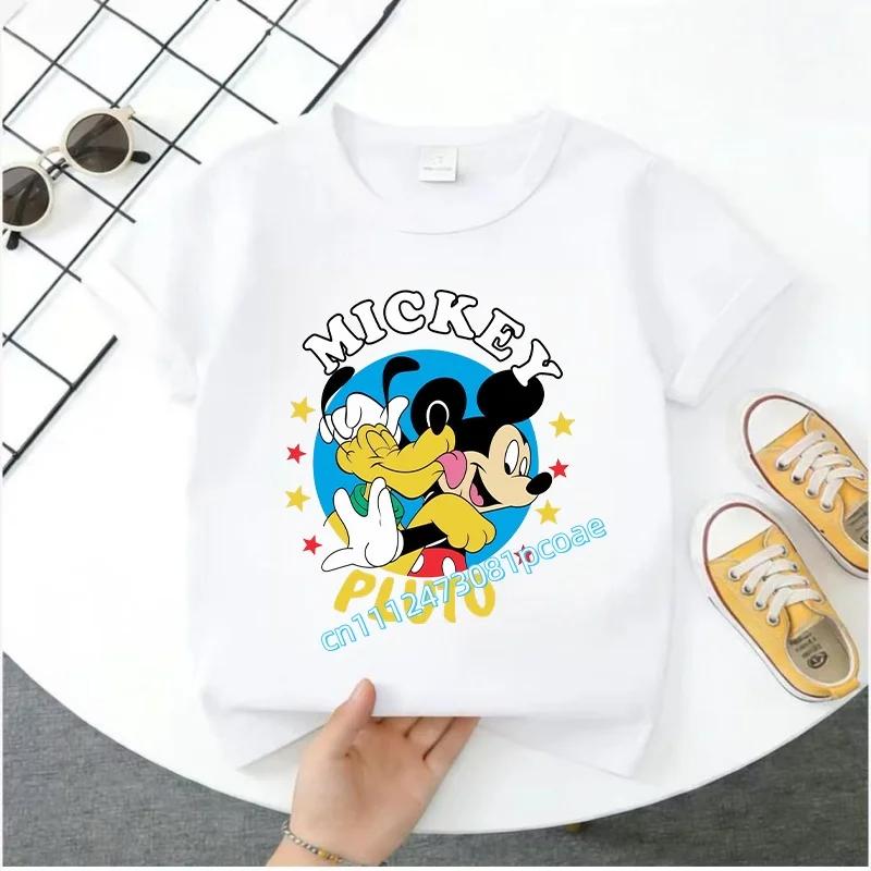 New Mickey Minnie childrens pure cotton shortsleeved boys sports shirt girls casual top with cartoon print summer Tshirt