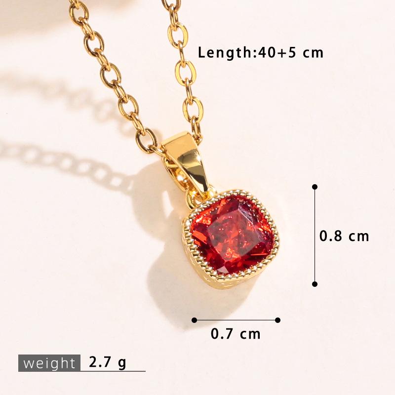 Geometric Copper Necklace with Inlaid Cubic Zirconia Square Pendant - Elegant Women's Jewelry.