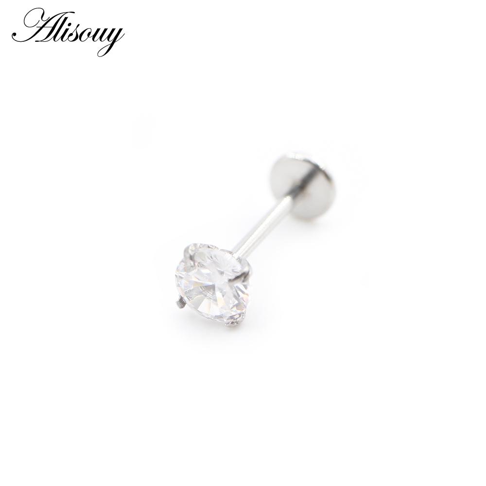 

Alisouy 1PC безрезьбовой нержавеющей стали циркониевый анодированный лабрет губа гвоздик кольцо ухо козелок хрящ серьги пирсинг ювелирные изделия #1 0.8*6*2mm