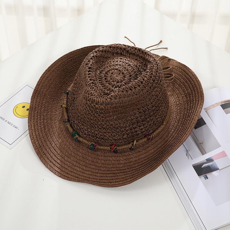 Cowboy Straw Hat With Wide Brim For Summer Outdoor Sunshade And Casual Wear