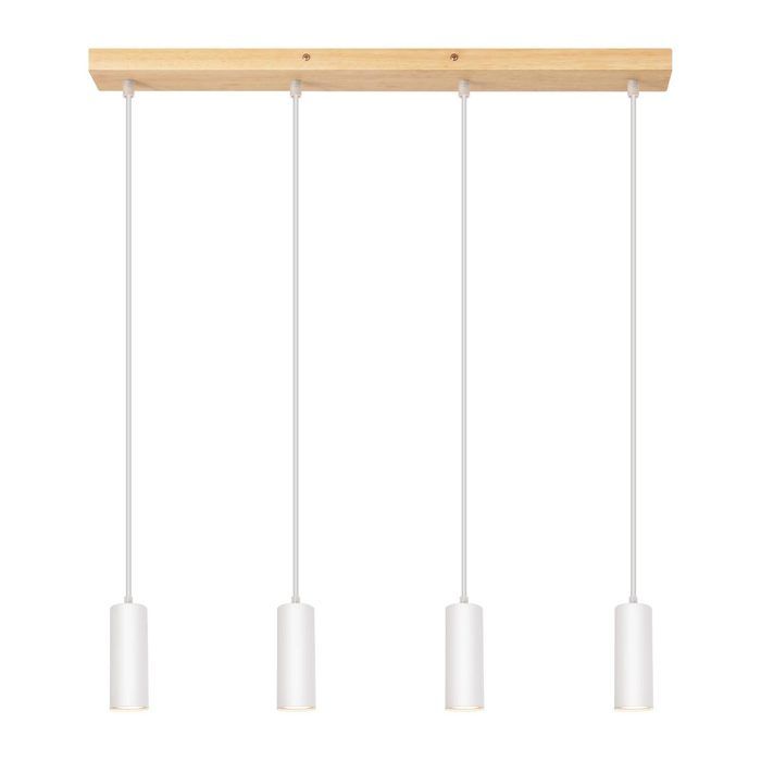 Hängeleuchte - NETTLIFE - 4x GU10 - Weiß - Metall und Holz - Skandinavischer Stil