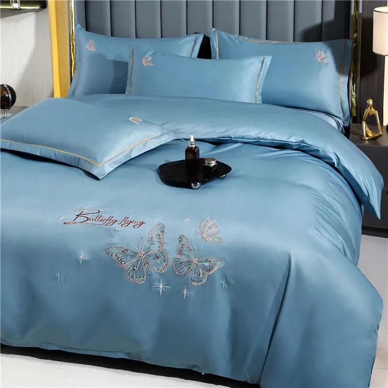 4pcs/set Light Luxury Ice Silk Bedding Set Sheets Quilt Cover Spring and Summer Naked Sleeping Home Bedding Supplies