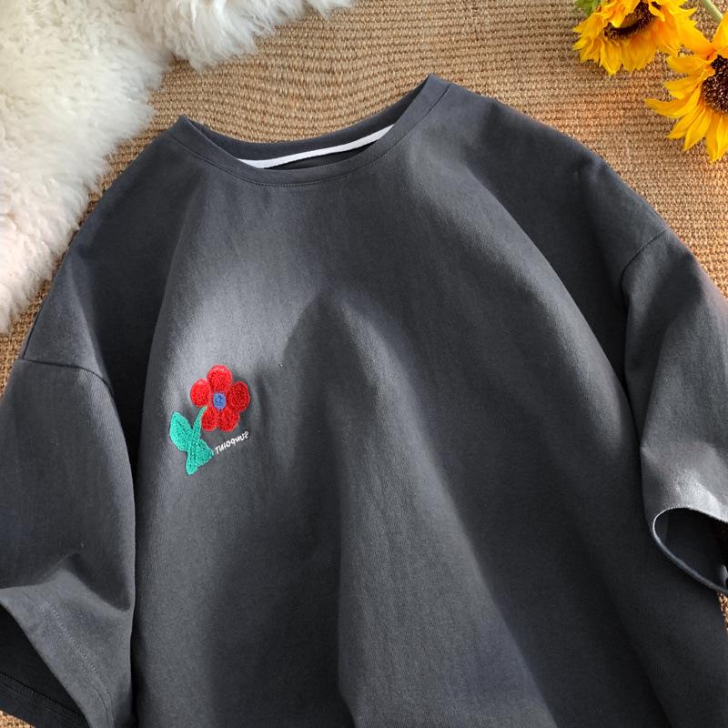 

Женская летняя хлопковая футболка свободного кроя больших размеров с шикарным принтом - Модная футболка с коротким рукавом в гонконгском стиле 3XL (145-160 jin recommended) темно-серого