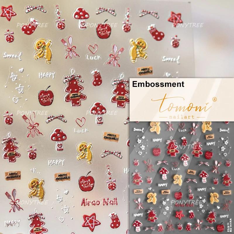 Christmas Cookies Snowflake Christmas Tree Gingerbread House Gold Stamped 3D Self Adhesive Nail Art Sticker Xmas Manicure Decals