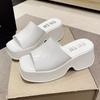 Platform slippers women's summer wear new muffin casual high heel one-word slippers square head fashion sandals women's shoes