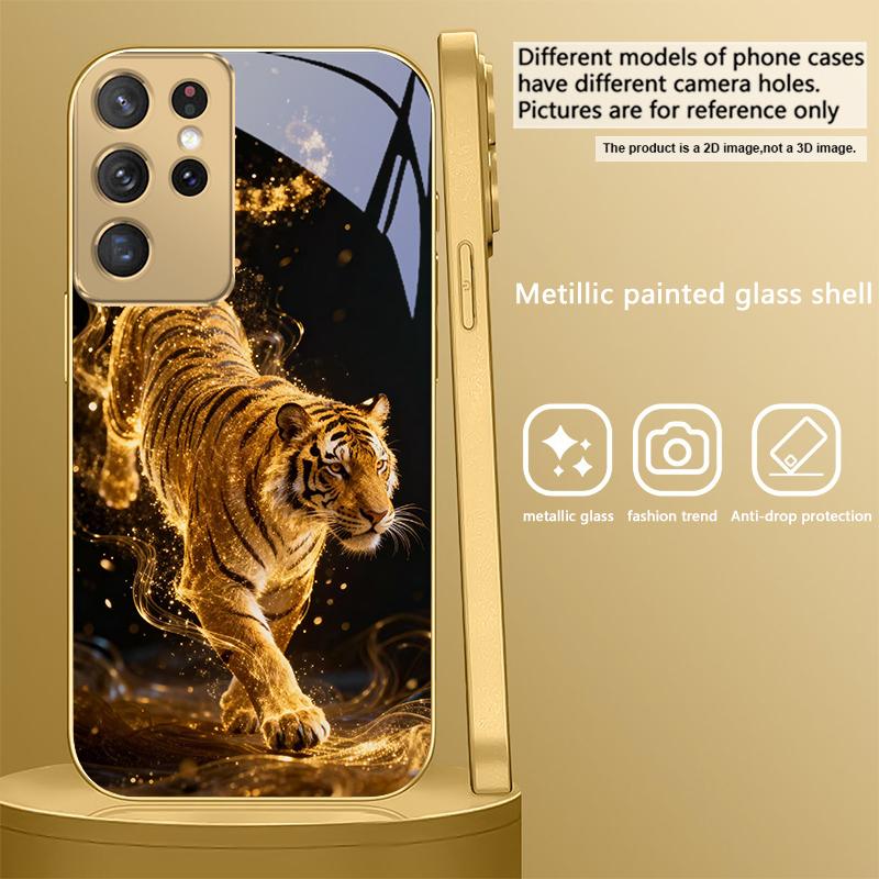 Fantasy Colored Tiger For Samsung Galaxy S26 S20 FE S21 Ultra S23 Plus S24 Ultra S25 S21+ S22Plus S26+ Golden Glass Phone Case