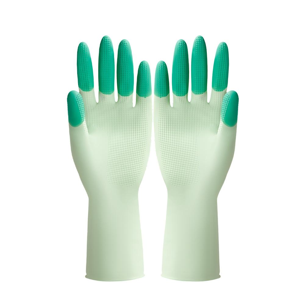 

Silicone Dishwashing Cleaning Gloves Kitchen Supplies Anti Slip Convenient Long Dishwashing Gloves Reusable Durable Household S зелёный
