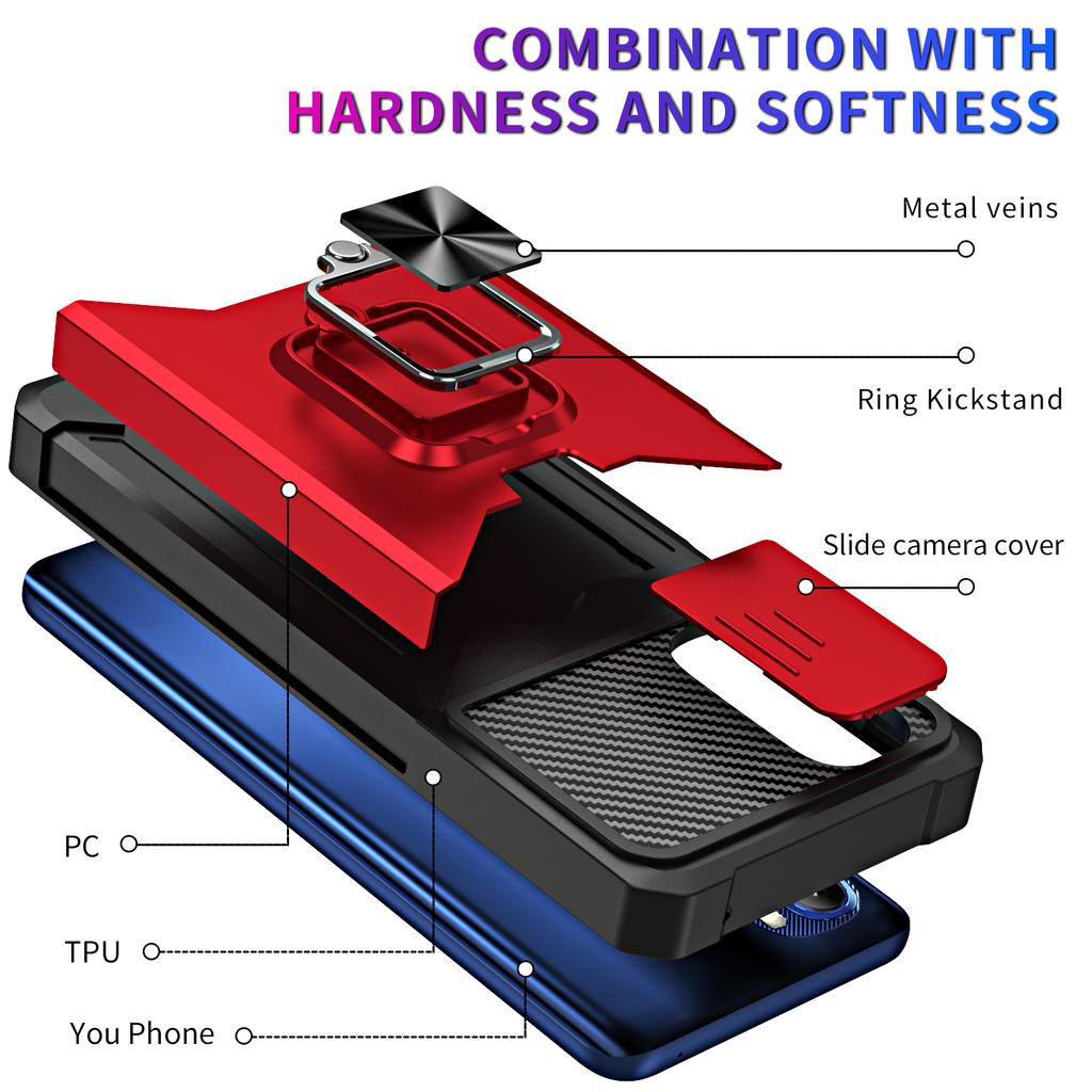 For MOTO G Stylus 5G 2025 PC with Stand Ring Sliding Window Multifunctional Magnetic Anti-Drop Anti-Fingerprint Phone Case