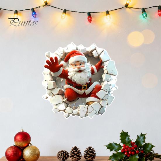 Self Adhesive Christmas Stickers for Door 3D Santa Wall Sticker, Decal, Realistic Breaking Through The Decals Home Decor Effect, Self-Adhesive Festive