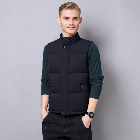 Men Down Waistcoat with Pockets Stand Collar Sleeveless Zipper Closure Autumn Winter Cotton Vest Cold Weather Vest Coat