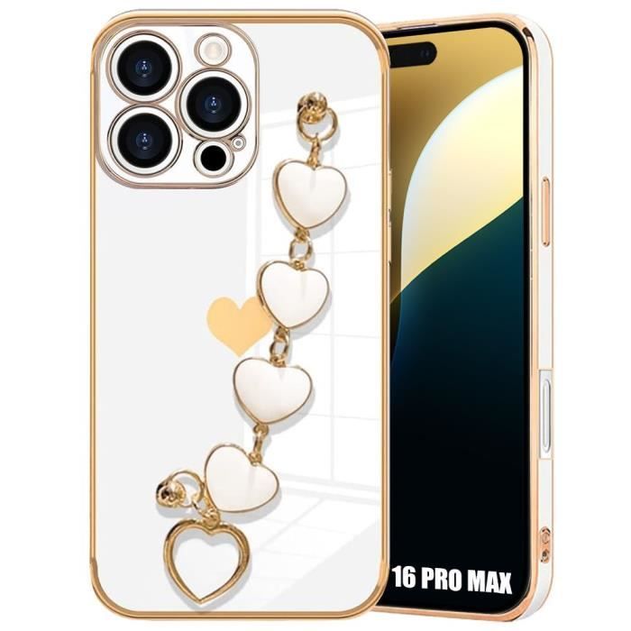 Case - Shockproof - iPhone 16 Pro Max - Heart Pattern - Soft - White