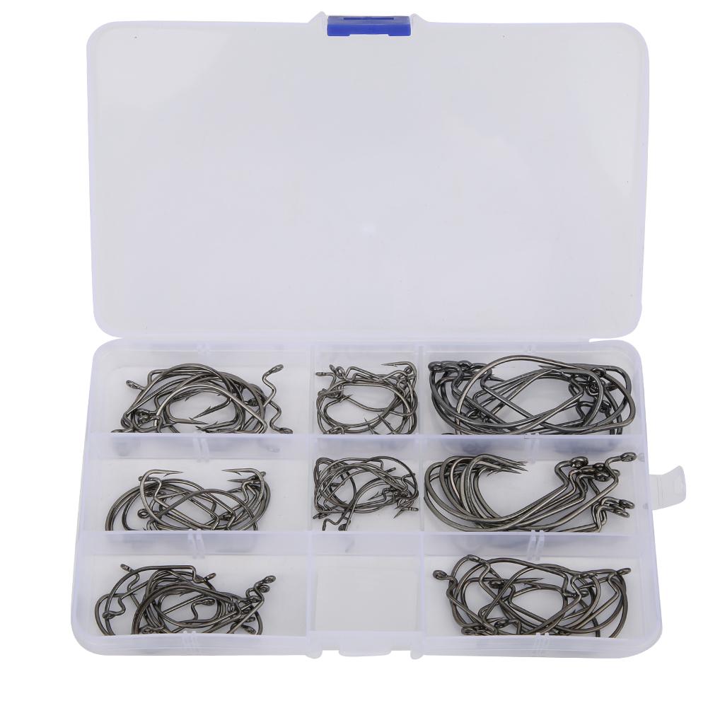 80 Stück Hochkohlenstoffstahl Premium Angelhaken mit Widerhaken in tragbarer Kunststoffbox Fischzubehör