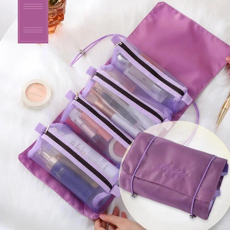 4 In 1 Detachable Makeup Bag Women Zipper Mesh Large Capacity Cosmetics Pouch Foldable Portable Travel Wash Storage Bag