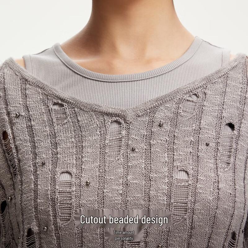 Veromoda Women's Beaded Hollow-Out Two-Piece Knitted Top