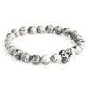 Grey Agate Stretch Bracelet, Pewter Skull