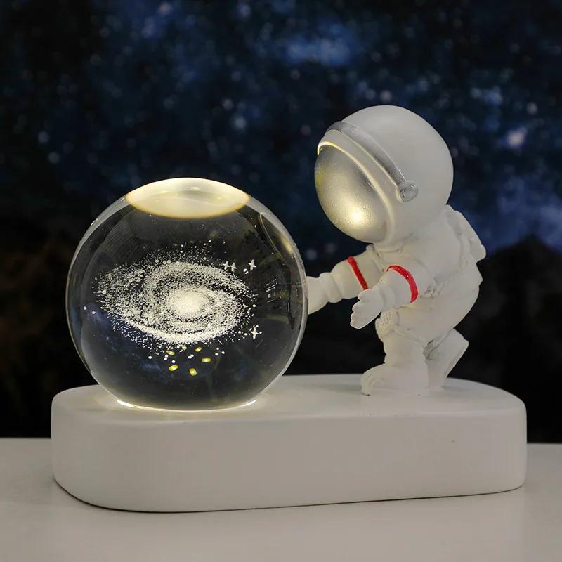 Astronaut Creativ 3D Minge de Cristal Led Lumină de noapte pentru Dormitor Copii Planetă Spațiu Lampă Sistem Solar USB Cadou de Crăciun pentru copii
