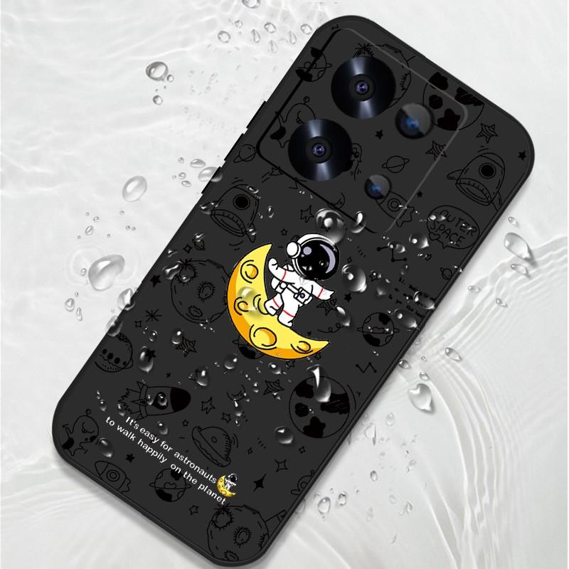 Shockproof Soft Tpu Shell for Xiaomi 14T 13t 11t Poco F3 X6 X5 Pro Redmi Note 13 12 11 14 Pro Moon Stand Astronautt Print Slim Lanyard Cover