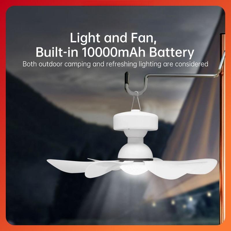Outdoor Ceiling Fan Light Camping Portable Solar Remote Control Fan Lamp 10000mAh DC Rechargeable Fan Light