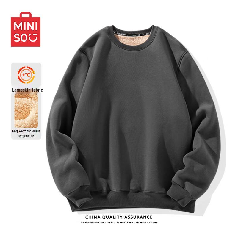 MINISO Men's Super Thick Lambswool Lined Crewneck Winter Pullover Sweatshirt