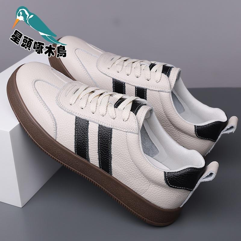 High-quality spring new first-layer cowhide casual leather shoes Dexun board shoes lace-up anti-shoes