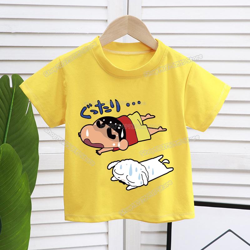 Crayons Shinchan Children T Shirt Kawaii Cartoon Boy Girl Short Sleeve Tee Shirt Summer Kids Clothes Anime Toddler Cotton Tops
