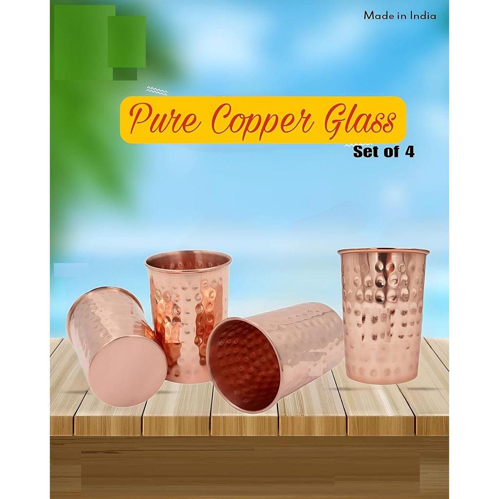 5 Litre Hammered Copper Water Dispenser (Matka) Container Pot with 4 Pure Copper Glasses Pure Copper and Ayurvedic Health Benefits