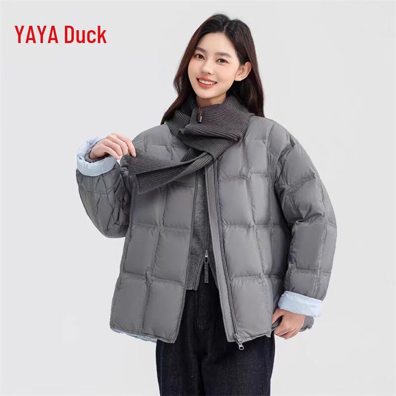 

Женский короткий пуховик YAYA с круглым вырезом и бесплатным шарфом YE5B609271M L