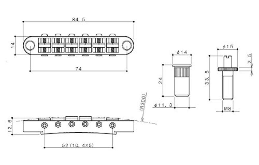 GOTOH Anchor Stud Nickel T.O.M. Bridge, Type, (PGE-103BTN) GE103B-TN