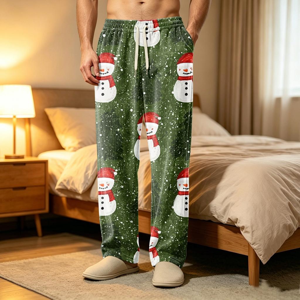 Men's Corduroy Print Pajama Pants with Pockets Casual Sleepwear Bottoms