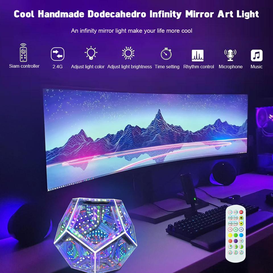 RGB Kreatywna Geometryczna LED Nocna Lampa Sterowanie Pilotem Aplikacją Dekoracja Domu Prezent Urodzinowy Dwunastościenna Lampa Artystyczna Lusterko