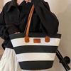 Polyester Stripe Woven Tote Bag Large Capacity Summer Beach Handbag Shopping Straw Bag  Vacation