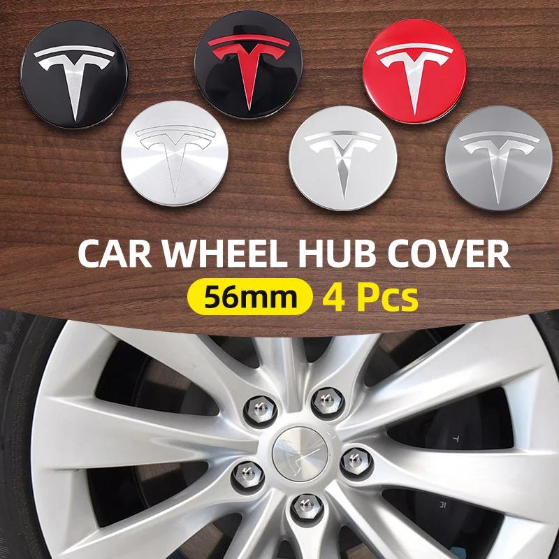 Car Sticker Tesla 4piece 56mm Wheel Hub Center Caps For Tesla Model 3 Model Y Badge Cover Hubcaps for Tesla Model Y X S 2023 Car