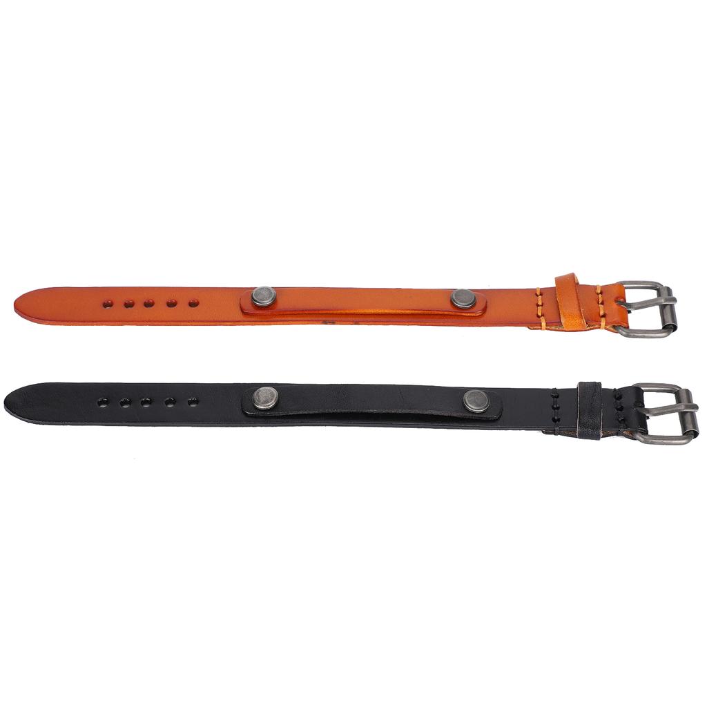 2 stk Ekte Lærarmbånd Justerbar Spenne Punk Vintage Armbånd Hånddekorasjon