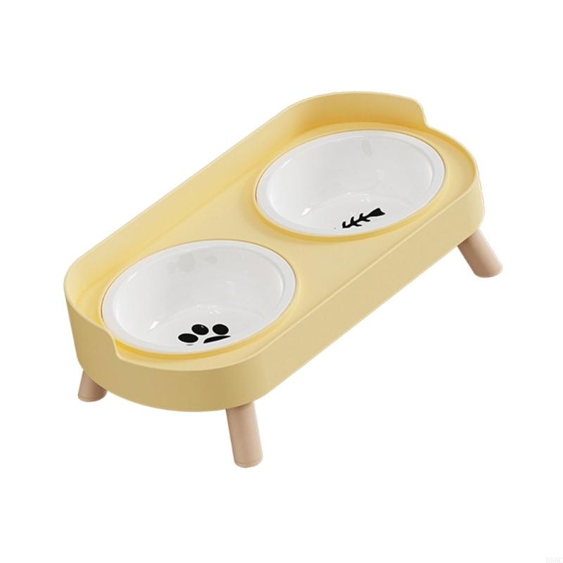 Ceramiczna Podwójna Miska Karmnik dla Kotów Psa Podwyższone Naczynia Dla Zwierzęcia Odporne na Ciepło HX6C