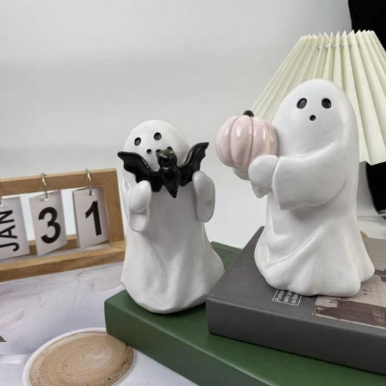 Spooky Ornament, Bat Pumpkin Ghost Model Halloween Decoration, Resin Ghost Figurine for Home Desktop Garden Holiday Decor