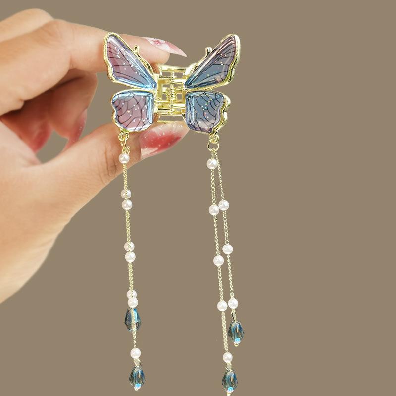 Butterfly pearl tassel combing hairpin, women s crystal updo hairpin