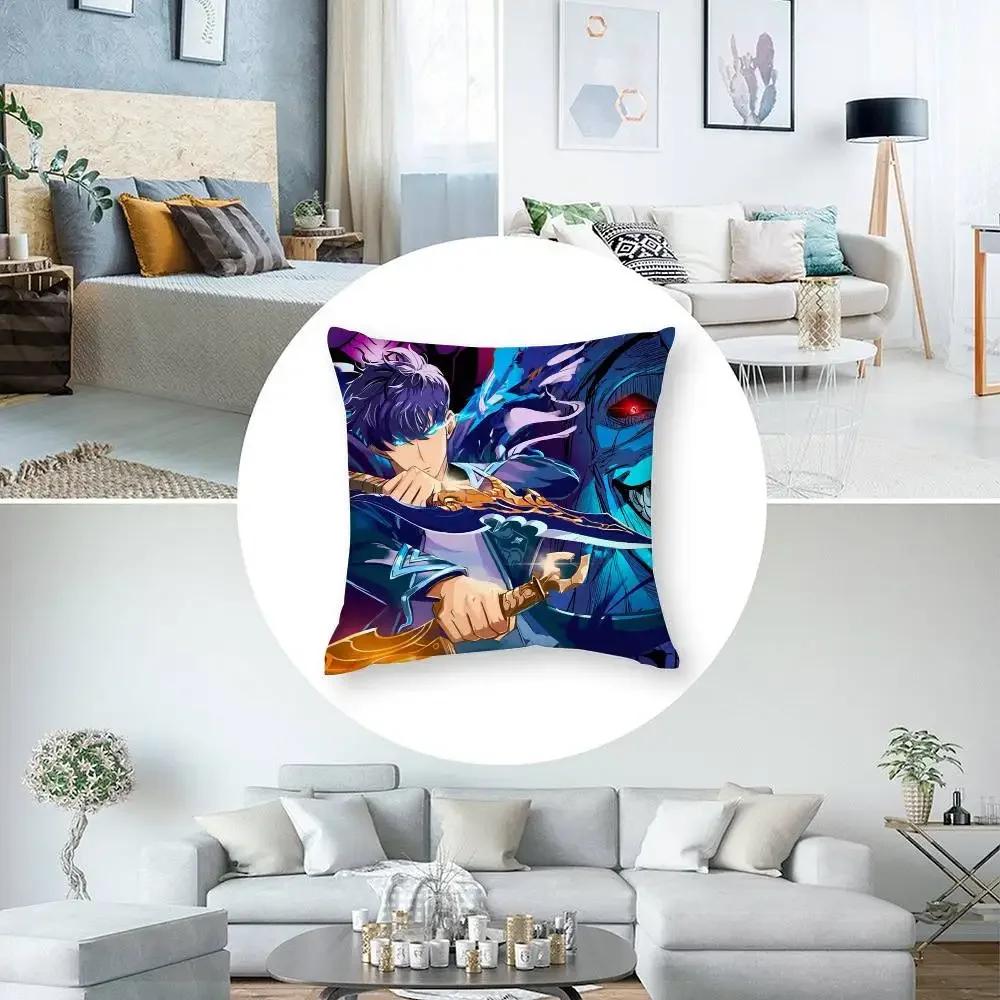 Hot Anime S-Solo Leveling Pillow Case Short plush Double-sided Print Square Throw Pillow Covers Sofa Home Cushion Decor